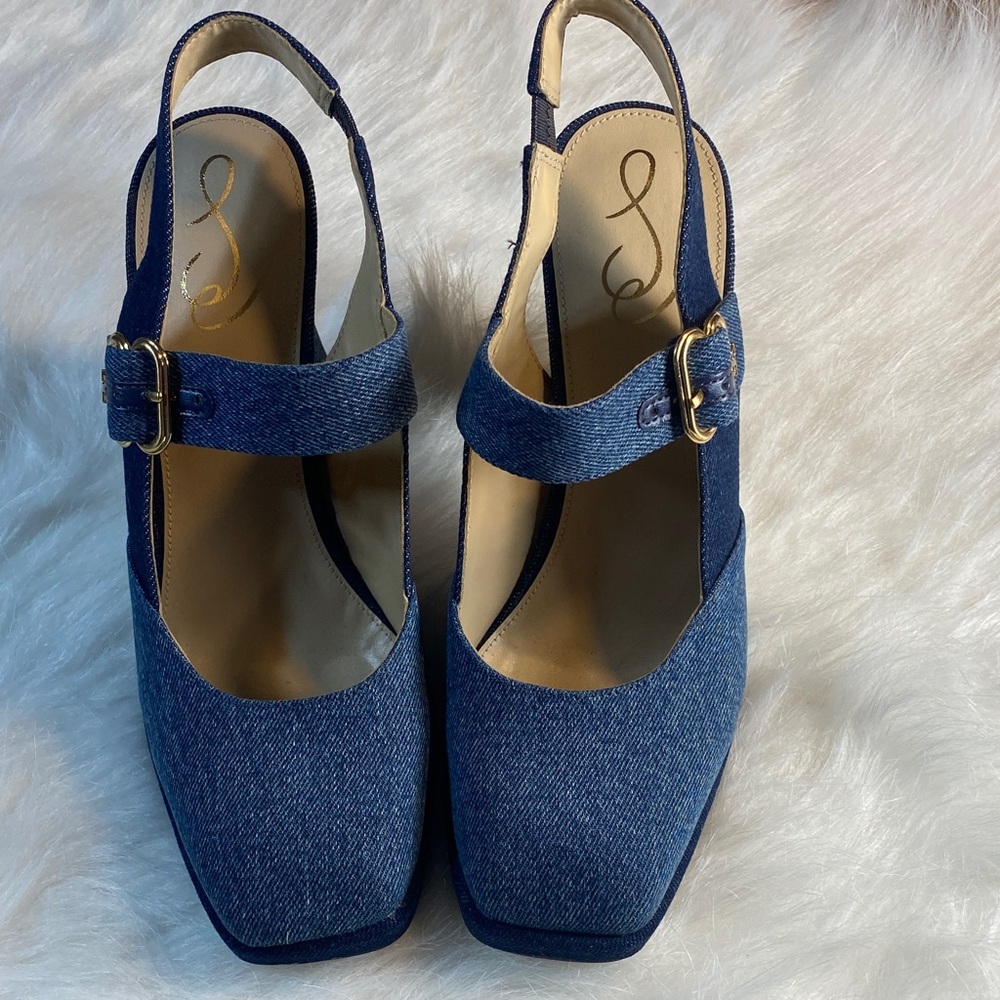 Sam Edelman Blue Denim Slingback Heels
